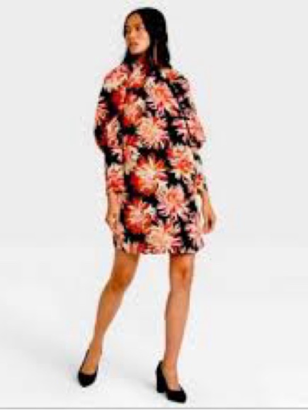 Who What Wear XS Black Pink Floral Long Sleeve Mini Dress